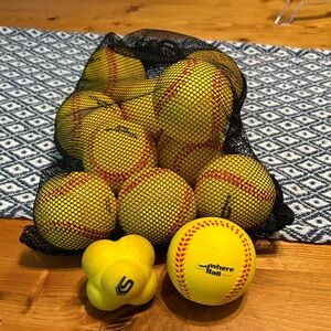 Set of 11 Anywhere foam baseballs and one fielding ball, baseballs